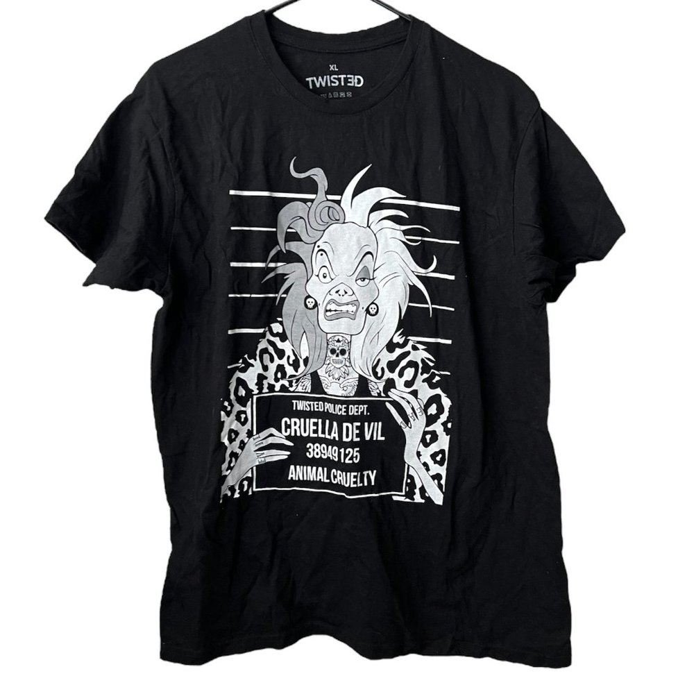 Twisted Punk Mens Cruella De Vil Tattoo Black Shirt - XL